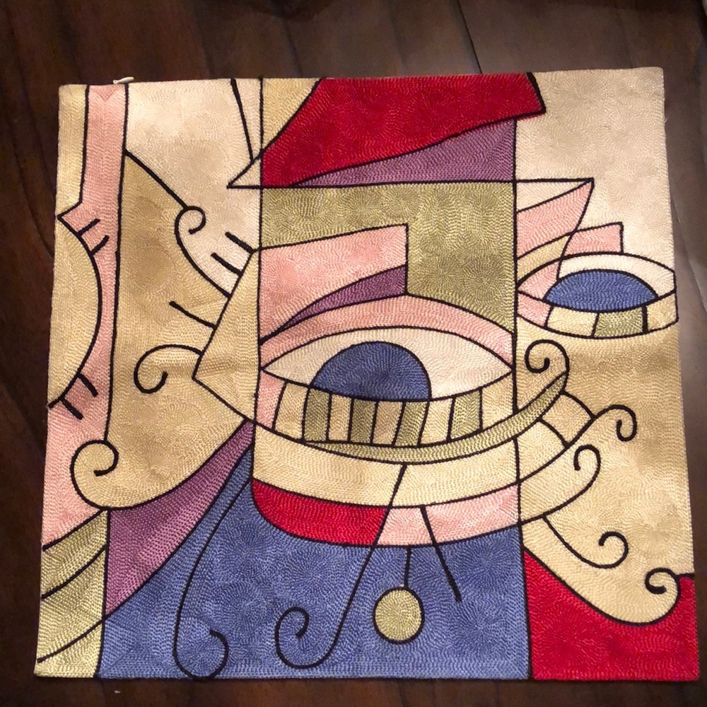 ❤️ Embroidered Abstract Pillow Cover (no pillow) canvas back, zipper to insert